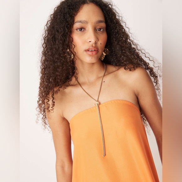 ASOS DESIGN cupro bandeau maxi dress in papaya - Picture 4 of 12
